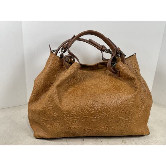 ISADORA Italian Leather LARGE Handbag Tote Tooled, Brown - Picture 1 of 12
